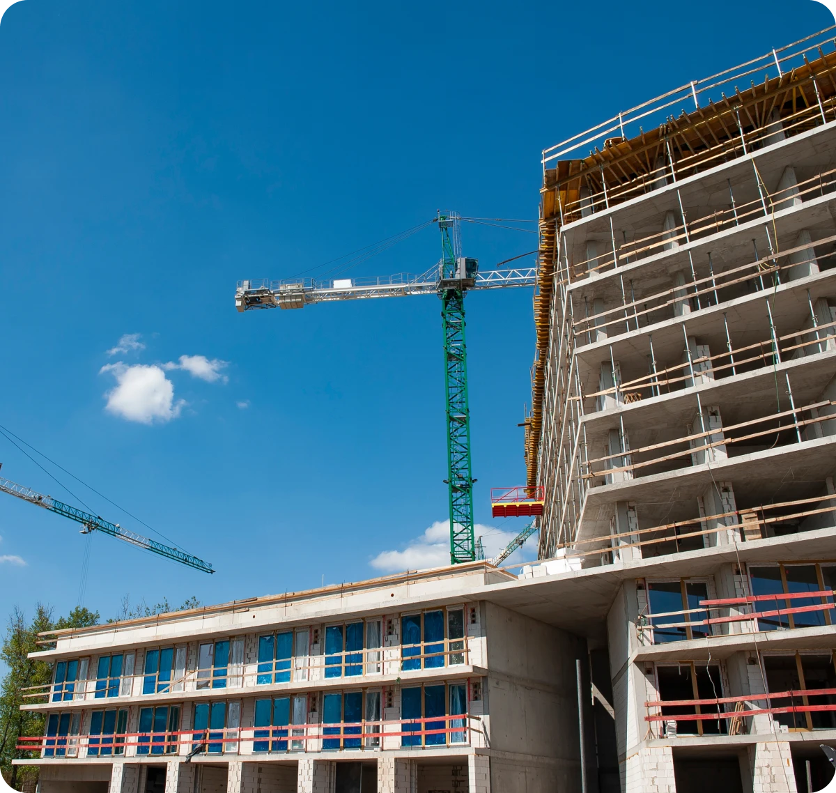 Building under construction with blue sky
