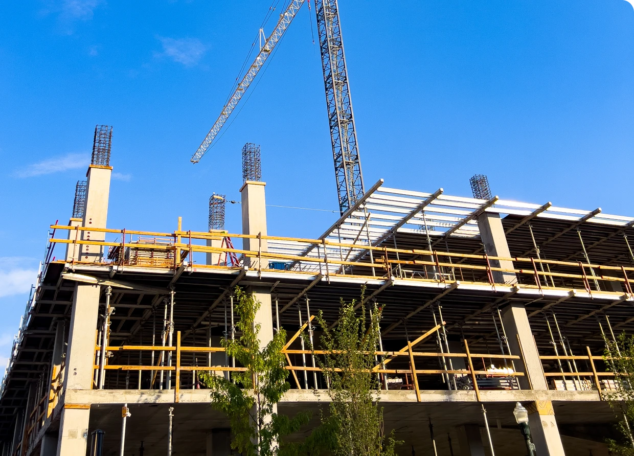 Modern construction site with blue sky